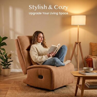 Крісло-гойдалка FLEXISPOT з 3-позиційним регулюванням відкидання, крісло для телевізора, крісло-гойдалка, подушка та бічна кишеня, ідеально підходить для сім&39ї та відпочинку, HomeEase Orange