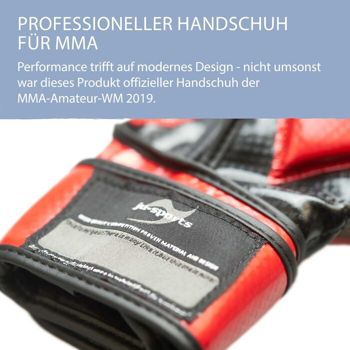 Рукавички для спарингу MMA Ju-Sports Carbon - червоні, PU Рукавички для всіх видів бою/MMA з накладкою на тильній стороні Міцний захист великого пальця та долоні для тренувань
