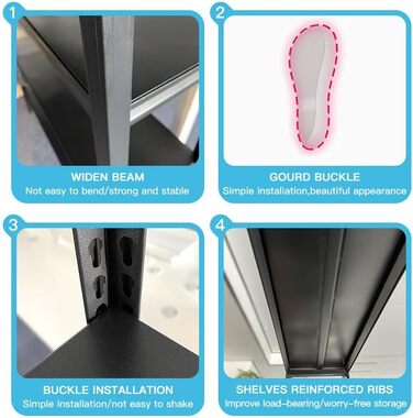 Стелаж для зберігання, надміцний стелаж, стелаж для підвалу, 80x40x180 см, стелаж зі сталевою рамою, вантажопідйомність до 900 кг кожна, 5 регульованих полиць, 80*40*180*5, чорний