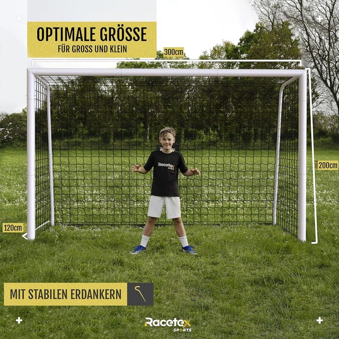 Футбольні ворота для дітей та дорослих у саду НАДЗВИЧАЙНО МІЦНІ - Дитячі футбольні ворота з міцною сталевою рамою спереду - Футбольні ворота, включаючи анкерні кріплення з нержавіючої сталі - Ворота для саду 300x200 (см)