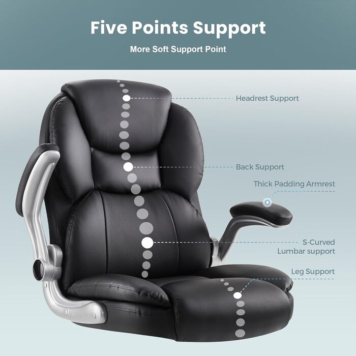 Офісне крісло IWMH Ергономічне стільце для роботи Крісло керівника Поворотне крісло з відкидними підлокітниками, регульоване по висоті, комп&39ютерне крісло для офісу, дому, вантажопідйомність 180 кг (чорне)