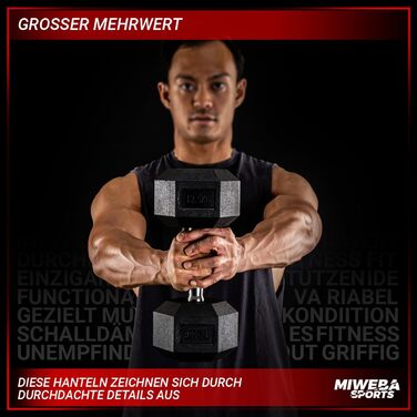 Гантелі шестигранні Miweba Sports HGH100 Пара по 12.5 кг (діапазон 2.5-30.0 кг)