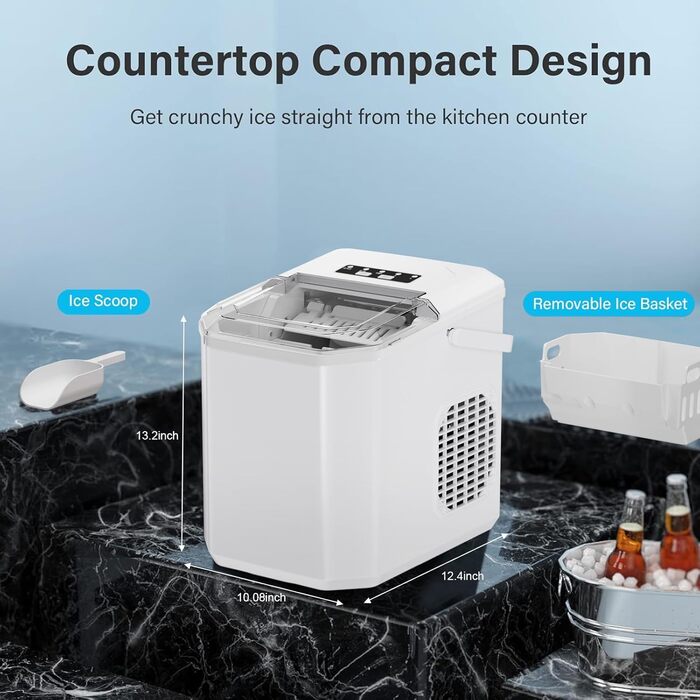 Машина для виробництва кубиків льоду Міні портативна, компактна стільниця для виробництва кубиків льоду, 6-хвилинний швидкісний льодогенератор, самоочисний льодогенератор для дому, білий