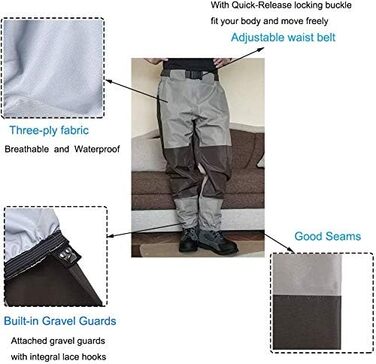 Дихаючий одяг для риболовлі, чоботи для ходьби, рибальські штани, вейдерси, міцні всепогодні штани для ходьби, чоловічі штани з трикотажним матеріалом KB003 L Оливковий Зелений