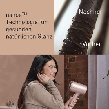 Фен для волосся Panasonic EH-NA7M-P825 nanoe для блискучого волосся, складана конструкція, швидке сушіння, насадка-концентратор, 1600 Вт, світло-рожевий (модель 2025)