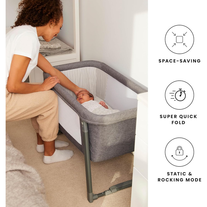 Міні-гойдалка Ickle Bubba Компактне складне дитяче ліжечко з матрацом, режимами гойдання та статичного режиму, сітчастими вставками для повітропроникності ідеально підходить для невеликих приміщень та подорожей (колір космічний сірий)
