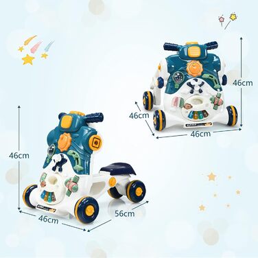 Ходунки для немовлят GOPLUS 3-в-1, як Play Center Baby Walker Ride-on Car, знімна ігрова дошка, зі світлом і музикою, універсальна іграшка, подарунок на 12-36 місяців (синій)