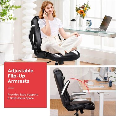 Ігрове крісло GTPLAYER з відкидними підлокітниками, ігрове крісло з функцією гойдання, ергономічне ігрове крісло для комп&39ютера з губкою високої щільності (біле)