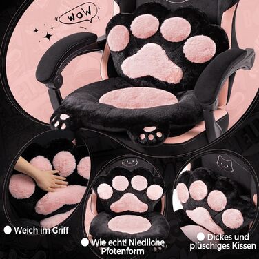 Ергономічне ігрове крісло Dowinx з підставкою для ніг, ігрове крісло з тканини &quotкотяча лапа&quot, дизайн сидіння без крил, регульоване ігрове та комп&39ютерне крісло, рожеве ігрове крісло з котячою лапою, для дорослих, рожево-чорне