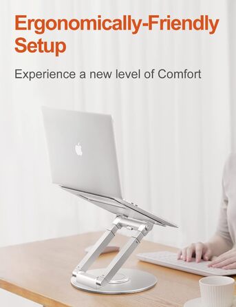 Підставка для ноутбука з регульованою висотою та поворотною базою на 360, ергономічна підставка для ноутбука, збільшувач висоти для робочого столу, стійка для ноутбука для роботи стоячи, сумісна з MacBook Pro та ноутбуками 1017 дюймів, срібляста