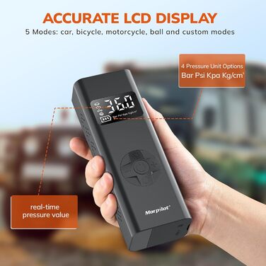 Електричний повітряний насос Morpilot, міні портативний компресор 7800mAh, велосипедний насос електричний з цифровим дисплеєм і ав