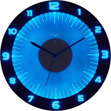 Аналоговий настінний годинник TFA Dostmann Lumoclock з LED-підсвіткою, 60.3553, 9 кольорів, 3D-цифри, радіосинхронізація, 30 см, сірий