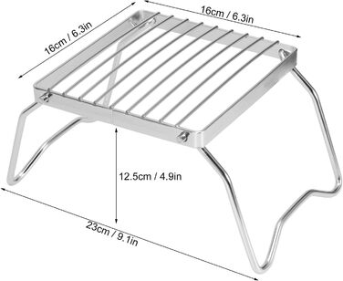 Складана решітка для гриля, портативний гриль для багаття з сумкою для зберігання, решітка для гриля з вугілля з нержавіючої сталі 16x16 см, тримач для горщика, аксесуари для кемпінгу для приготування їжі, пікніків, піших прогулянок, риболовлі, походів