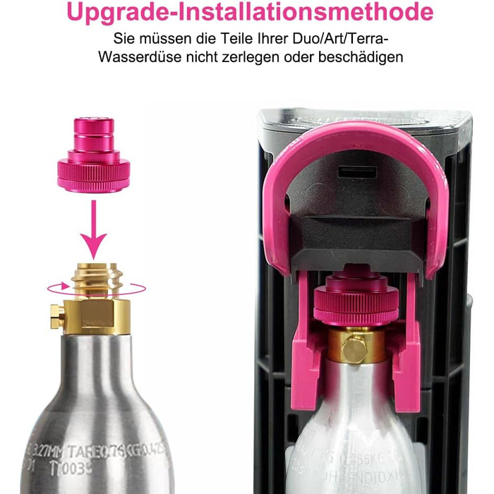 Швидкий адаптер ASOFTY CO2 сумісний з SodaStream Duo, Crystal 3.0, Gaia, Art, Terra, E-Duo, E-Terra Установка без пошкодження содогенератора, для 425 г циліндра Co2 60L трапецієподібна різьба TR21-4