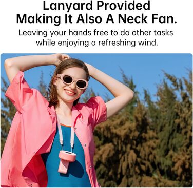 Потужний портативний вентилятор зі світлодіодним дисплеєм, максимум 19,5 годин, 5000 мАг, ручний/настільний/нашийний вентилятор 3-В-1, міні-вентилятор для подорожей (рожевий), 7, 2024