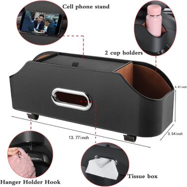 Автомобільний органайзер для заднього сидіння HOLDCY з 2 підстаканниками, серветницею та гачками для зберігання, багатофункціональ