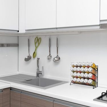 Стійка для спецій Bomblap (без банок для спецій), Постійна стійка для спецій, Металева кухонна полиця, Вміщує багато банок для спецій, Організатор для спецій для кухонної шафи та робочої поверхні, Банки для спецій не входять до комплекту, Чорний