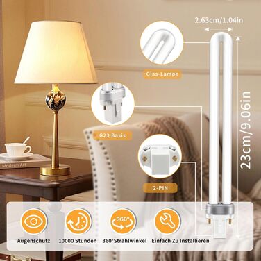 Контактна компактна люмінесцентна лампа 11 Вт, теплий білий 2700K, 890 лм, G23 2-контактні CFL енергозберігаючі лампи, U-подібна трубка, підходить для вітальні, спальні, коридору, без затемнення, 2 шт., 23 2-