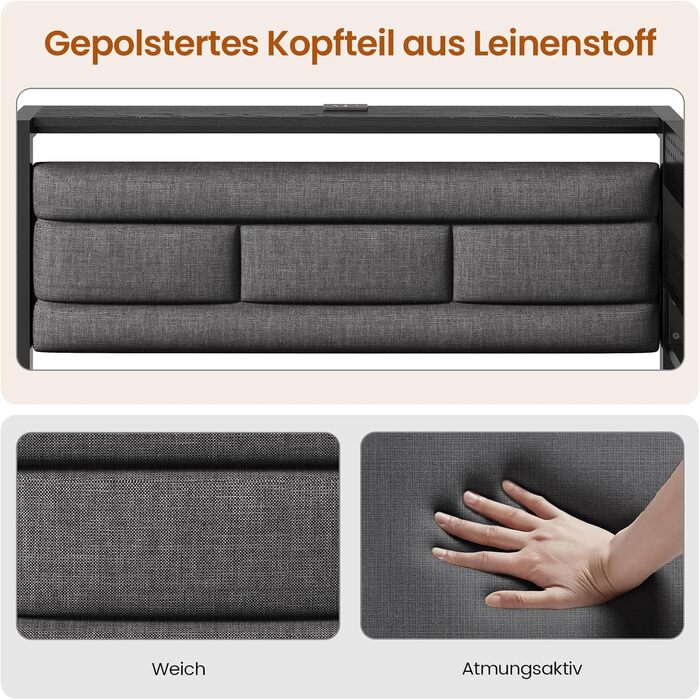 М&39який диван-ліжко 90x200 зі світлодіодним освітленням, зарядною станцією, кушеткою, дитячим ліжком з 2 шухлядами та металевим рейковим каркасом, м&39яким узголів&39ям з відкритим місцем для зберігання, чорний 90 x 200 см