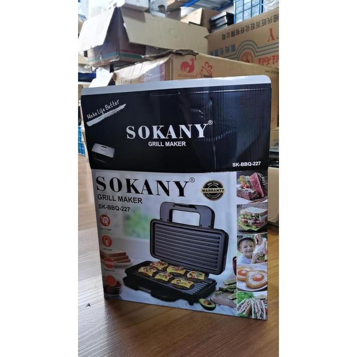 Контактний гриль SOKANY SK-227 1000 Вт, антипригарне покриття, прохолодна сенсорна ручка, автоматичний контроль температури, світлові індикатори, тостер для сендвічів, панінімейкер, електричний гриль