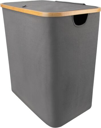 Кошик для білизни з 1 кришкою 2 відділення 150 л Бамбукова тканина Сірий Великий XXL - Кошик для білизни Сірий Темно-сірий Антраци