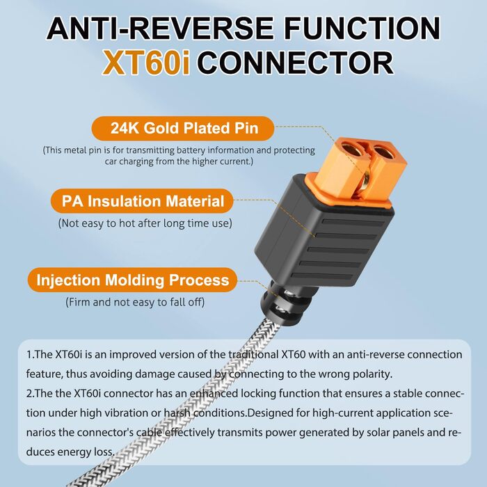 Сонячний зарядний кабель KFD, сонячний штекер до сонячного кабелю XT60i для портативної електростанції EF ECOFLOW DELTA 2 Max DELTA 3 Plus RIVER 2 MAX Anker SOLIX C300 DJI Power 1000 16AWG подовжувач, зарядний кабель