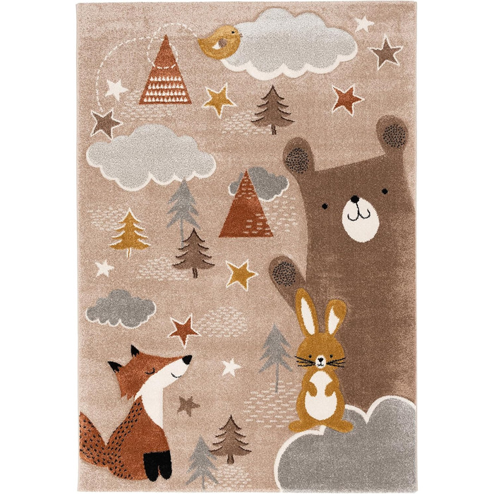Килимок для дитячої кімнати Pergamon з коротким ворсом Maui Kids Лисиця і ведмідь коричневий в 5 розмірах 140x200 см