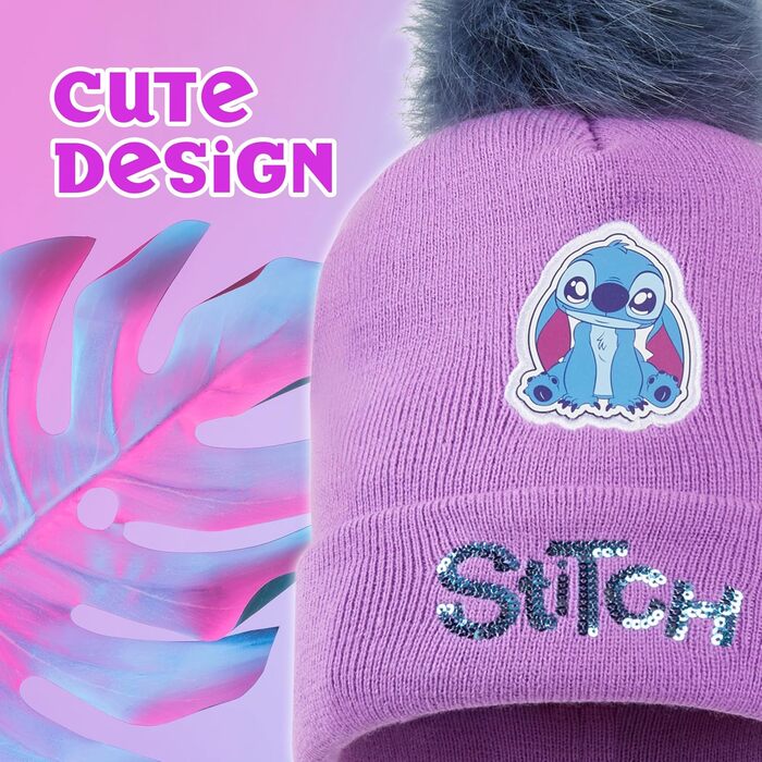 Зимові аксесуари для дівчаток Disney Stitch, дитяча шапка, рукавички, шарф - вибирайте з наборів, подарунки для дітей, фіолетовий набір Stitch з 2 предметів