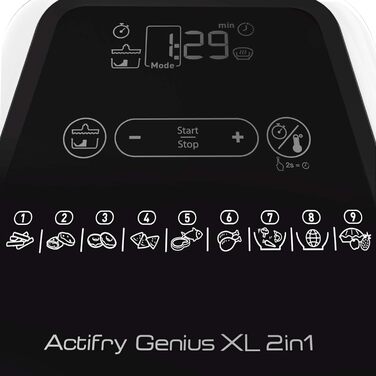 Аерофритюрниця Tefal YV9708 ActiFry Genius XL 2в1 з важелем для перемішування Переможець тесту 1,7 кг на 8 осіб 9 автоматичних меню 2 страви одночасно здорова фритюрниця без олії, чорна ActiFry Genius XL 2в1