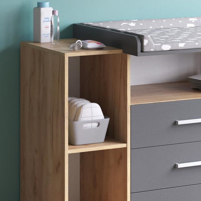 Пеленальний блок Vicco Oskar, золотий дуб/антрацит, 113 x 100 см золотий дуб 53D x 113W x 100H см (3 шухляди)