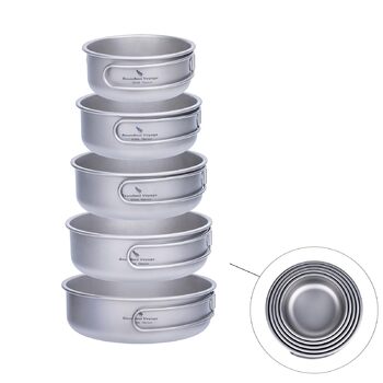 Титановий набір посуду миски, тарілки, кемпінгові горщики, сковорідки зі складними ручками, портативний набір для приготування їжі на відкритому повітрі, легкий посуд Bercher 350 мл 500 мл 600 мл 700 мл 800 мл, горщики, сковорідки, 5 шт. /партія Ti1096T