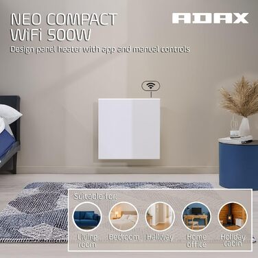 Розумний електричний радіатор з WiFi - 500 Вт, білий Настінний електричний обігрівач Настінний конвектор - 420 мм Керування за допомогою смартфона Термостат з РК-дисплеєм Електричний обігрівач 500 Вт білого кольору