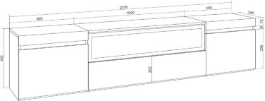 Тумба під телевізор, низька для вітальні та їдальні 200x45x35 см Для телевізорів до 80 дюймів Електричний камін. Сучасний стиль Білий та м&39який дуб