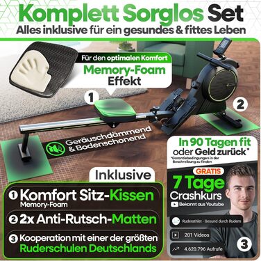 НОВИЙ комплект гребного тренажера Tretmann для дому - надзвичайно тихий - вихрострумове гальмо 2.0 до 150 кг, сертифікований запатентована ергономічна концепція Магнітний гребний тренажер, гребні тренажери, тренажери для веслування, фітнес-обладнання для 