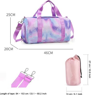 Дитяча спортивна сумка, дорожня сумка з відділенням для взуття та відділенням для мокрих речей, сумка для плавання, дорожня сумка для дівчаток для гімнастики та плавання, мила барвиста сумка для танців з райдужним візерунком, спортивна сумка (фіолетова)