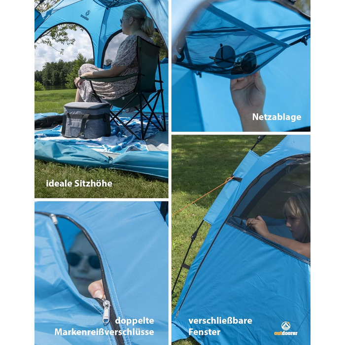 Намет для активного відпочинку SunSnapper Air - UV 80, що швидко розкладається, з 4 дверима та 3 вікнами, швидко встановлюється або автоматично встановлюється, замикається, із захистом від ультрафіолету 80, екраном для приватності та захистом від комах