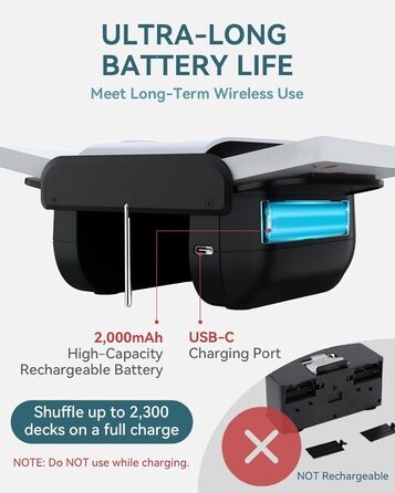 Автоматичний змішувач карт KPAW з двома режимами, акумуляторний електричний змішувач для 1-2 колод карт, тихий змішувач для покеру (Білий X1)