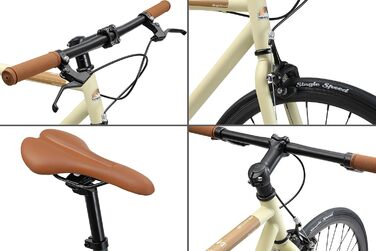 Велосипед BIKESTAR Singlespeed 700C 28 дюймів, міський, з фіксованою рамою Шосейний велосипед з рамою 53 см, ретро, вінтажний, чоловічий/жіночий Безризиковий тест, бежевий та коричневий