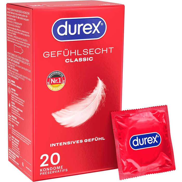 Презервативи Durex Real Feel Classic, тонкі, змащені, прозорі, 20 шт