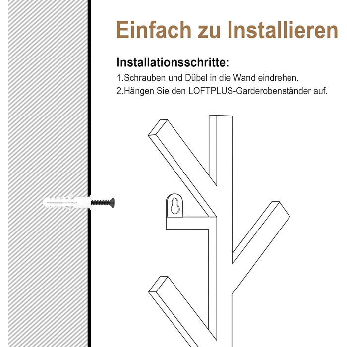 Вішалка LOFTPLUS настінна металева вішалка настінна - 41см Вертикальна вішалка з 6 гачками, гачки для вішання курток, пальто, шапо