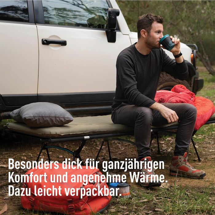 Самонадувальний килимок для сну Camp Plus, великий - Товстий та теплий килимок для сну - Ремкомплект та система блокування подушки - 4 сезони - Кемпінг - 198 x 64 см - Зелений - 1185 г, велика мумія