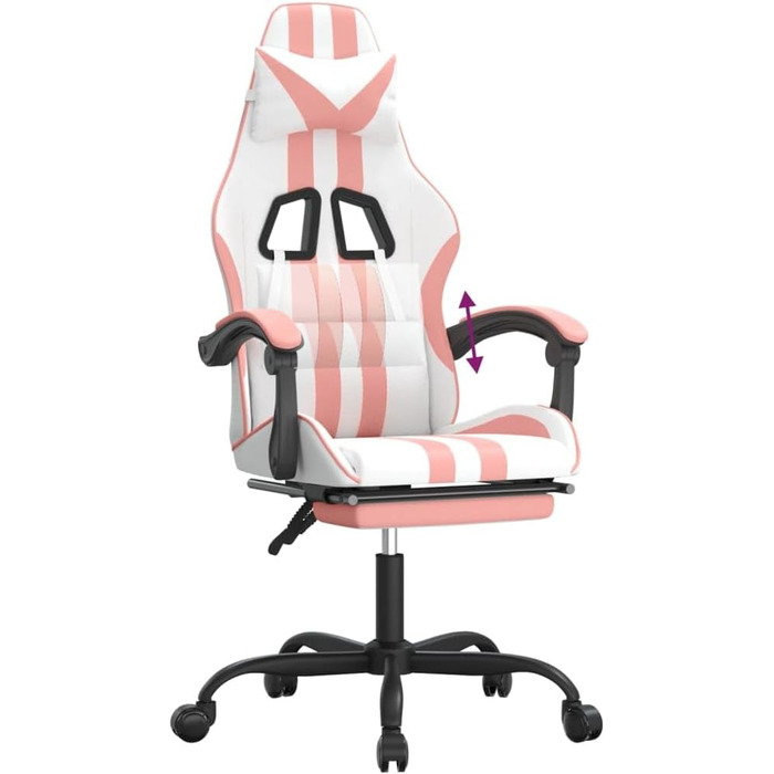 Ігрове крісло Owox, біле/рожеве, штучна шкіра, 57,5 x 59,5 x 121-131 см, регульована висота, функція нахилу, ергономічне 57,5 x 59,5 x (121-131) см (Ш x Г x В), рожеве