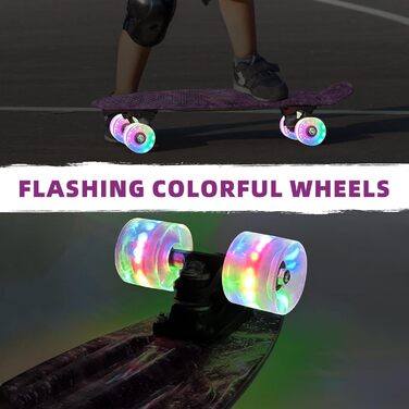 Скейтборд Nattork Mini Cruiser 22" Purple (Lila Stern) – ретро міні-круїзер з LED-підсвічуванням PU коліс, для дітей та початківців