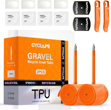 Велосипедна камера CYCLAMI TPU для Gravel та MTB (700x32-47c) для шосейних велосипедів, гравійних велосипедів, 46 г, надлегка