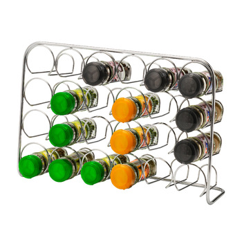 Стелаж для спецій - на 24 банки - Хромований стелаж для спецій, Кухонний органайзер - Окремостоячий набір металевих банок для спецій, Стелаж для спецій на 24 банки