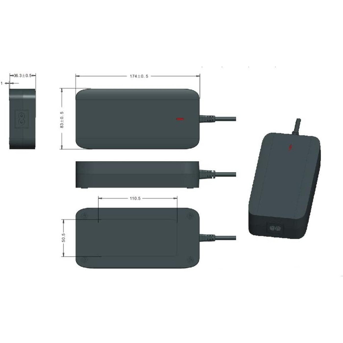 Зарядний пристрій Enerpower 54,6 В 2 А 110 Вт, 3-контактний трапецієподібний, для акумуляторів 48 В від Fischer Pedelecs Viator, Terra, Montis, Proline (з 2021 року випуску)