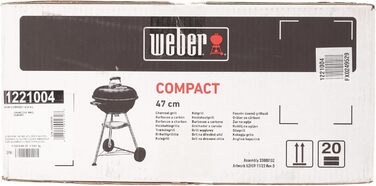 Гриль для вугілля Weber Compact Kettle, діаметр решітки 47 см, решітка для барбекю з порцеляновою емальованою кришкою та чайником,
