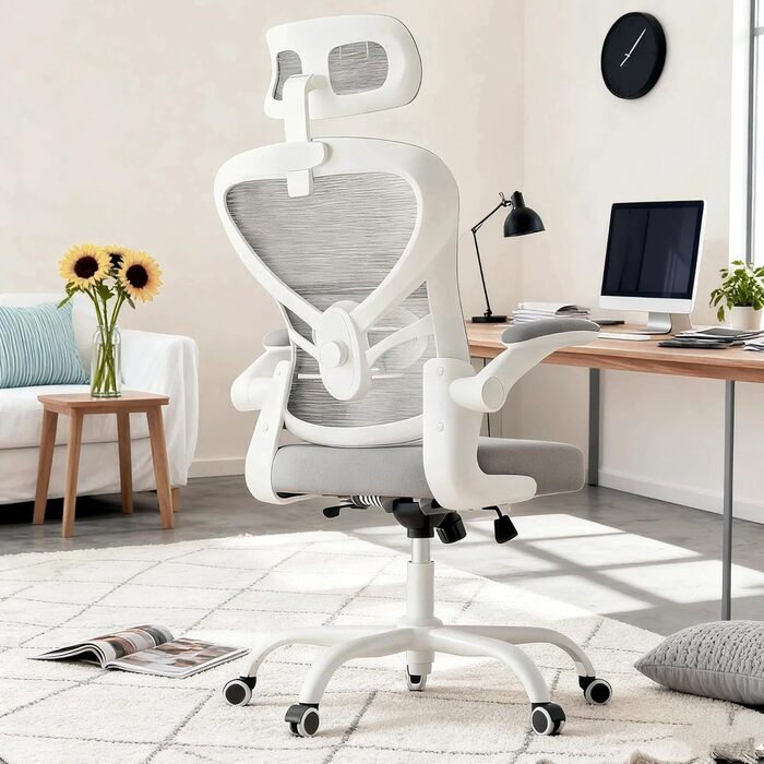 Ергономічне офісне крісло Gotland з сітки з 3D-підлокітниками та поперековою опорою, регульоване по висоті крісло для домашнього офісу та офісу, сірий колір