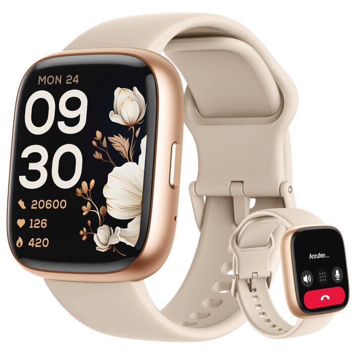 Розумний годинник Alexa для жінок та чоловіків, фітнес-годинник 1,83 дюйма з функцією телефону, водонепроникний IP68, понад 100 спортивних режимів, серцевий ритм, стрес, SpO2, сон, фітнес-трекер для Android та iOS, бежевий