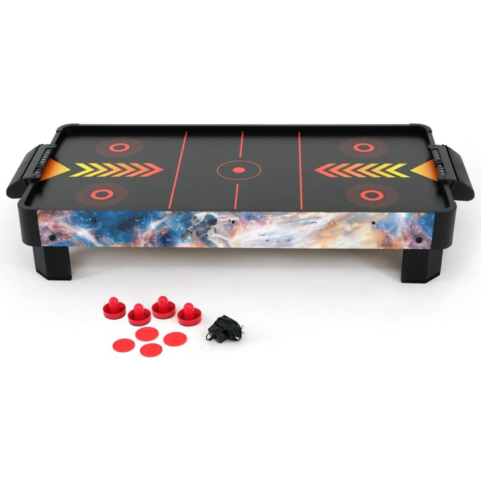 Стіл для аерохокею для дітей віком від 6 років, гра в аерохокей для столів з вентилятором/двигуном, стільниця для аерохокею для 2 гравців, включаючи 4 шт. овхачі, 4 шайби, лічильник рахунків, режим нульової гравітації 102x52x20 см